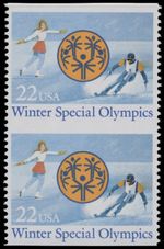 1984, USA  WINTER OLYMPICS, VERTICAL PAIR IMPERF HORIZONTALLY, NH, SC.#2142a