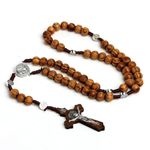 Wooden Rosary Necklace Brown Crucifix Catholic Cross Prayer Worry Beads