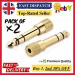 2x Small to Big Headphone Adapter Converter Plug 3.5mm to 6.35mm Jack Audio Gold