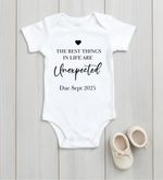 Personalised Baby Announcement Vest. Due Date Pregnancy Announcement, Unexpected