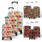 Strong Expandable Hard Shell Dual 4 Wheel Suitcase Set Print Luggage Cabin Bag
