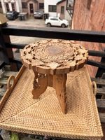 Vintage Small Hand Carved Wooden Foldable Plant Stand Table