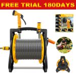 Compact Garden Hose Reel 15M 25M 30M Water Pipe Standing Spray Gun Nozzle