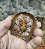 Vintage Japanese Netsuke Old Boxwood Carved Coin Mouse "日进斗金" Statue