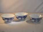3 Vintage Jingdezhen? Blue & White Porcelain Rice Bowls Marked Bonzai Trees 11cm