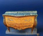 Antique French Louis XV style bombe commode chest of drawers with marble top. 
