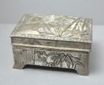 Vintage Japanese Metal Trinket Box temple & Bamboo