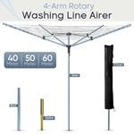 60M Foldable Rotary Airer 4 Arm Washing Line Heavy Duty Clothesline Garden Dryer
