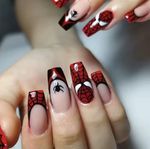 24PCS Halloween Spooky Spider Web Press on Nails Red Glossy Square- spiderman 