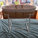 Wicker Oval Moses Basket with Liner, Carry Handles & White Rocking Stand