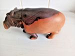 Hippopotamus Figurine Burnt Teak Sculpture African Art Polished Two Tone