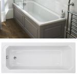 Art Deco 1700x750mm Straight Bath White Reinforced Acrylic Single Ended Bathroom