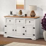 Corona Sideboard White Painted Wax 3 Door 3 Drawer Solid Wood Pine Dining Wooden