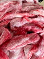 100g Sari Silk Roving for Spinning in red and white.