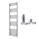 Reina Capo Flat Chrome Bathroom Heated Towel Rail 1600 x 500 and TRV Valves