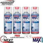 4x SprayMax 680061 2K Clear Coat 400ml High Gloss Spray Aerosol + Spray Nozzles