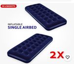 Inflatable Single Air Bed Blue 2 Pack Medium Firm Solid Rectangle Adults