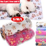 Large Pet Blanket Warm Rest Bed Mat Paw Print Dog Cat Puppy Fleece Soft Cushion