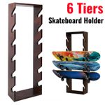 Skateboard Holder Wall-Mounted Display Rack Wooden Longboard Deck Hanger 6 Tiers