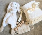 Personalised Muslin Lightweight Blanket, Rabbit Comforter Baby Shower Gift Set