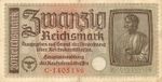 Currency Germany 1940 WW2 Fascism War Era 20 Reichsmark Zwanzig Circulated WORN!