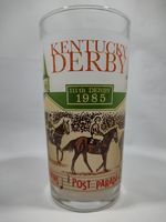 1985 Kentucky Derby Bar Glass Churchill Downs Horse Racing. Harry M. Stevens Inc