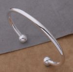 Double Round Ball End Cuff Bracelet 925 Sterling Silver Women Bangle Jewellery
