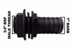 Tank/Drum outlet to 1" barbed hose tail, waterbutt overflow connector PACK OF 2