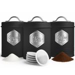 HEFTMAN Kitchen Canisters Storage Containers Tea Coffee Sugar Set of 3 Black
