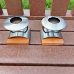  Mid Century Scandinavian designed candlesticks, wood and metal , possibly 70's