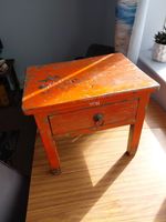 Antique Indian  Rustic Painted Side Table With Single Draw