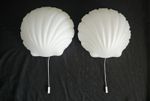 Pair of vintage white glass shell wall lights with pull switches