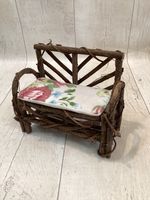 Small  Rustic Chair/  Bench with cushion For Doll or Teddy Bear Display No 4