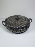 Antique Middletown Serving Dish & Lid -  Silverplate Hard White Metal Swirl