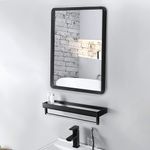 Black Bathroom Metal Frame Mirror  Wall Mounted with Cosmetics Shelf 50*40cm