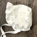 Baby Satin White Satin Bonnet Flower Diamante Christening Baptism Free Postage
