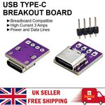 USB Type C Breakout Board USB-C PCB, USB to DIP, Female Socket, Arduino ESP32