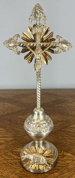 Crucifix Vintage French Style Religious Cross Gilt Detail Stand LOT 4653