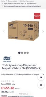Tork N4 10 840 Napkins - Large Box, 8 Packs = 9000