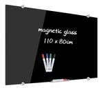 XIWODE Magnetic Glass Whiteboard 110x80cm, Black, Wall Mounted Tempered Glass