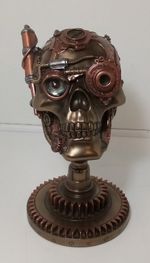 Steampunk Skull Sculpture Bronze Gears Industrial Decor
