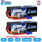 2x Zeee 14.8V 4S LiPo Battery 5200mAh 120C EC5 for RC Car Truck Crawler Monster
