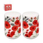 Ceramic Salt & Pepper Shakers Poppy Fields Design Pots Dispensers Cruet 2pc Jars