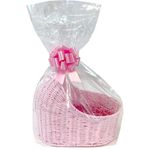 Baby Girl Gift Hamper Kit - Bassinet Basket, Pink Shred, Bag, Bow & Tag