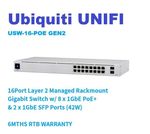 Ubiquiti UniFi USW-16-POE GEN2 16Port Gigabit Switch (Inc 8 x PoE+) & 2x1GbE SFP