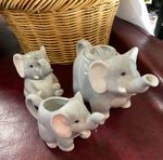 Vintage 1960s Elephant Tea Set / Tea Puff + Teapot Creamer & Sugar Dish Japan