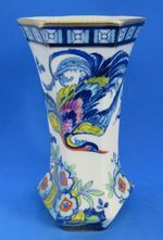Colourful bird design vintage Victorian antique tall hexagonal vase