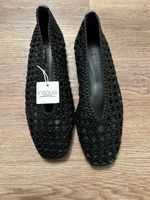 Ex Marks & Spencer Black  Woven Vegan Leather Ballerina Flat Shoes Size 6 BNWT