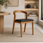 Dining Chair Black Faux Leather Ikast Walnut Finish Ash Frame