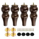 8Inch Wood Furniture Legs, Set of 4 Replacement Furniture Feet, Dark Brown